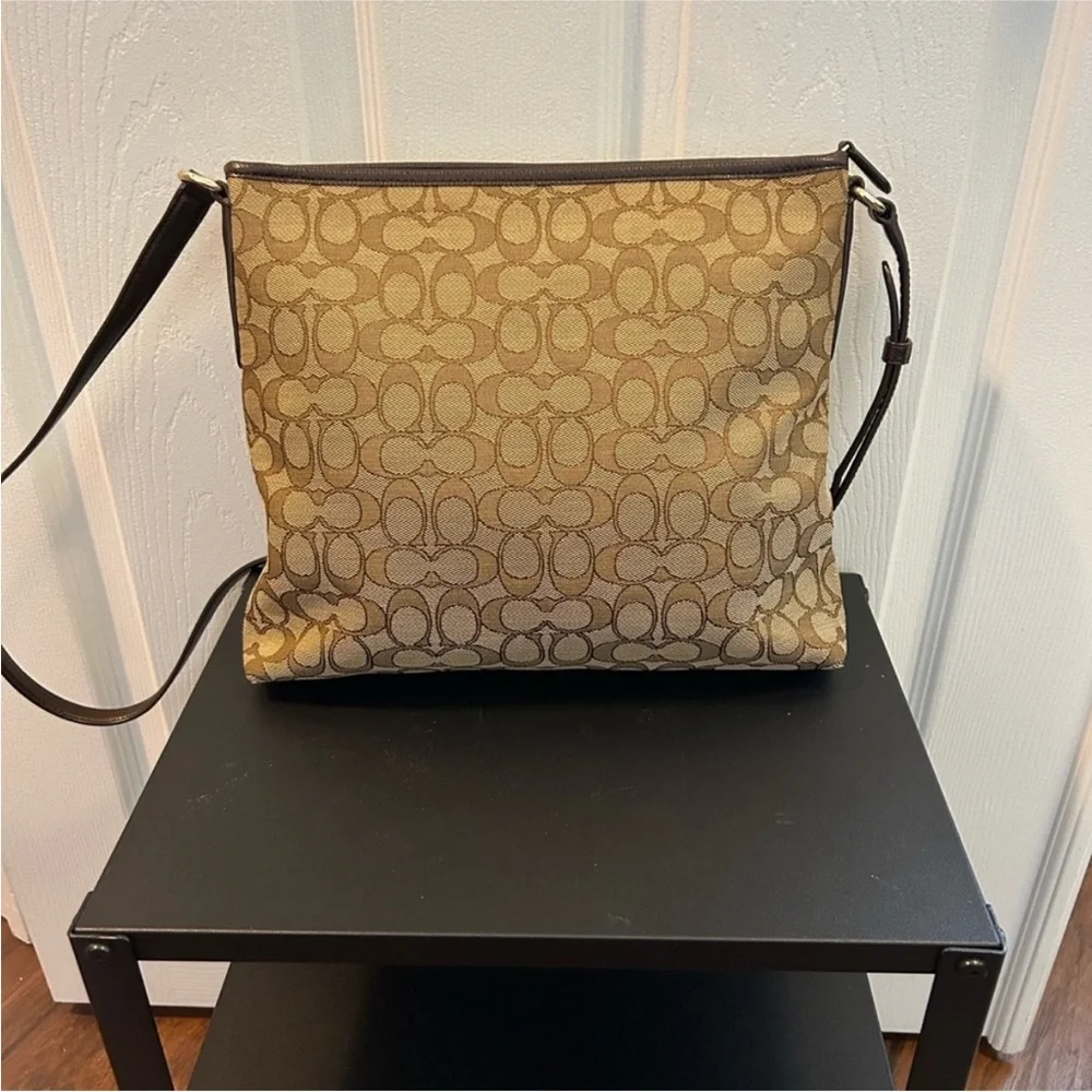 Coach Tan and BrownSignature Messenger bag